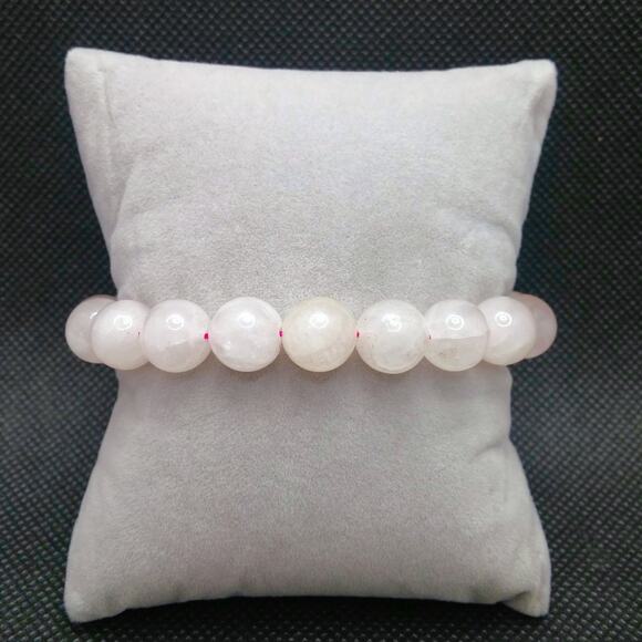 Rose Quartz Bracelet Artisan Made Gemstone 10mm Beaded Stretch NEW Light Pink - Picture 1 of 12